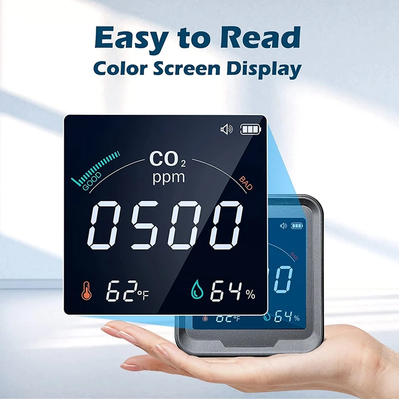 Detector de CO2 3 en 1, Monitor de calidad del aire, Detector de dióxido de carbono, temperatura, humedad, Analizador de aire para interior, hogar y oficina