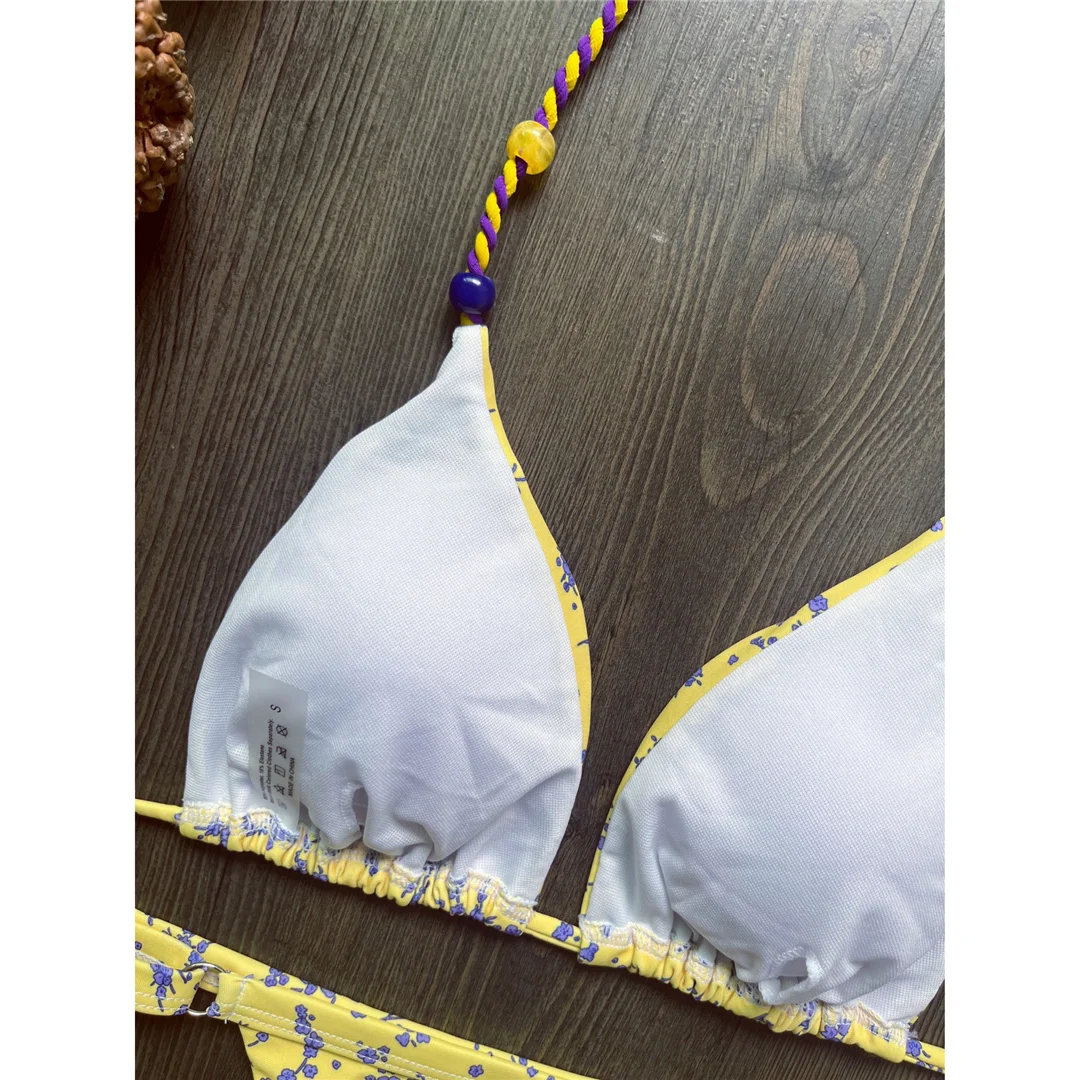2026 Blumenmuster Neckholder-Bikini Damen-Badeanzug Zweiteiliger Bikini-Set mit Polsterung Badebekleidung Badeanzug V8470 – Detail 6