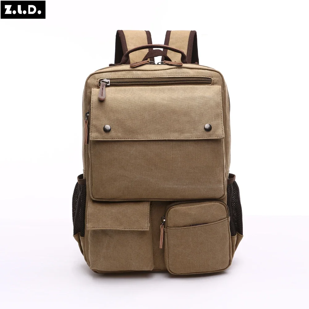 High Grade Canvas Backpack Men Solid Color 15.6 inch Laptop Bags Superior Vintage Outdoor Design Durable New Trend Classic