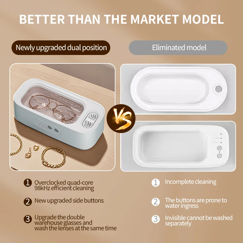 Upgrade 48Khz Ultrasonic Cleaner Watch Straps Contact Lenses Glasses Advanced Precision Cleaning Machine