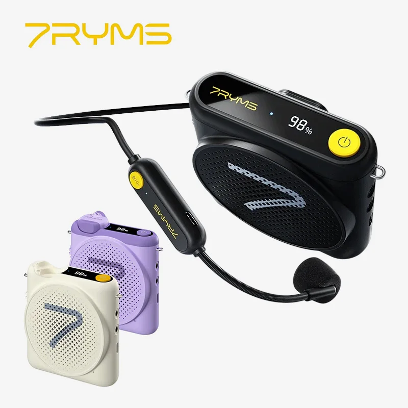 7RYMS WA Wireless Megaphone Headset Lavalier Mic Speaker Denoise Voice Amplifier with LED Screen for Teachers,Lecture,Tour Guide