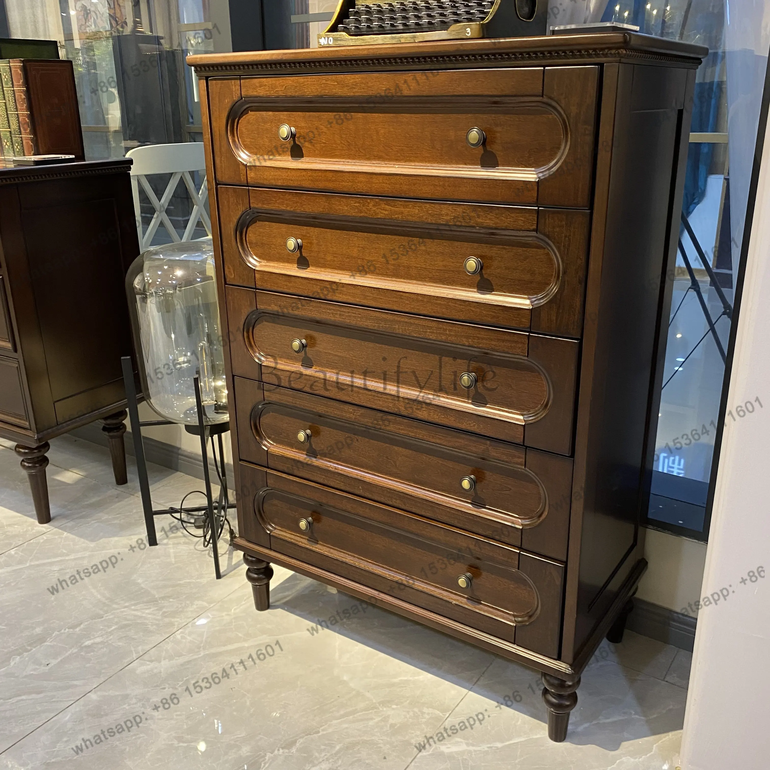 American retro style solid wood chest decorative cabinet length 774 * width 400 * height 1133mm