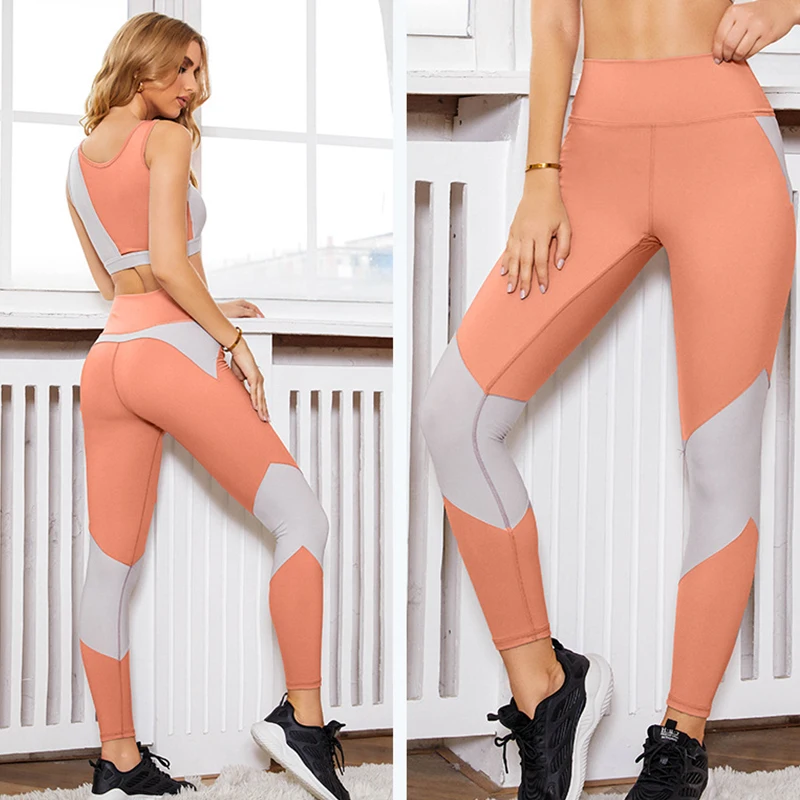 Nuovo arriva vestito a due pezzi donna colore abbinato in esecuzione reggiseno sportivo palestra Fitness pantaloni Yoga reggiseno Sport Set vestiti