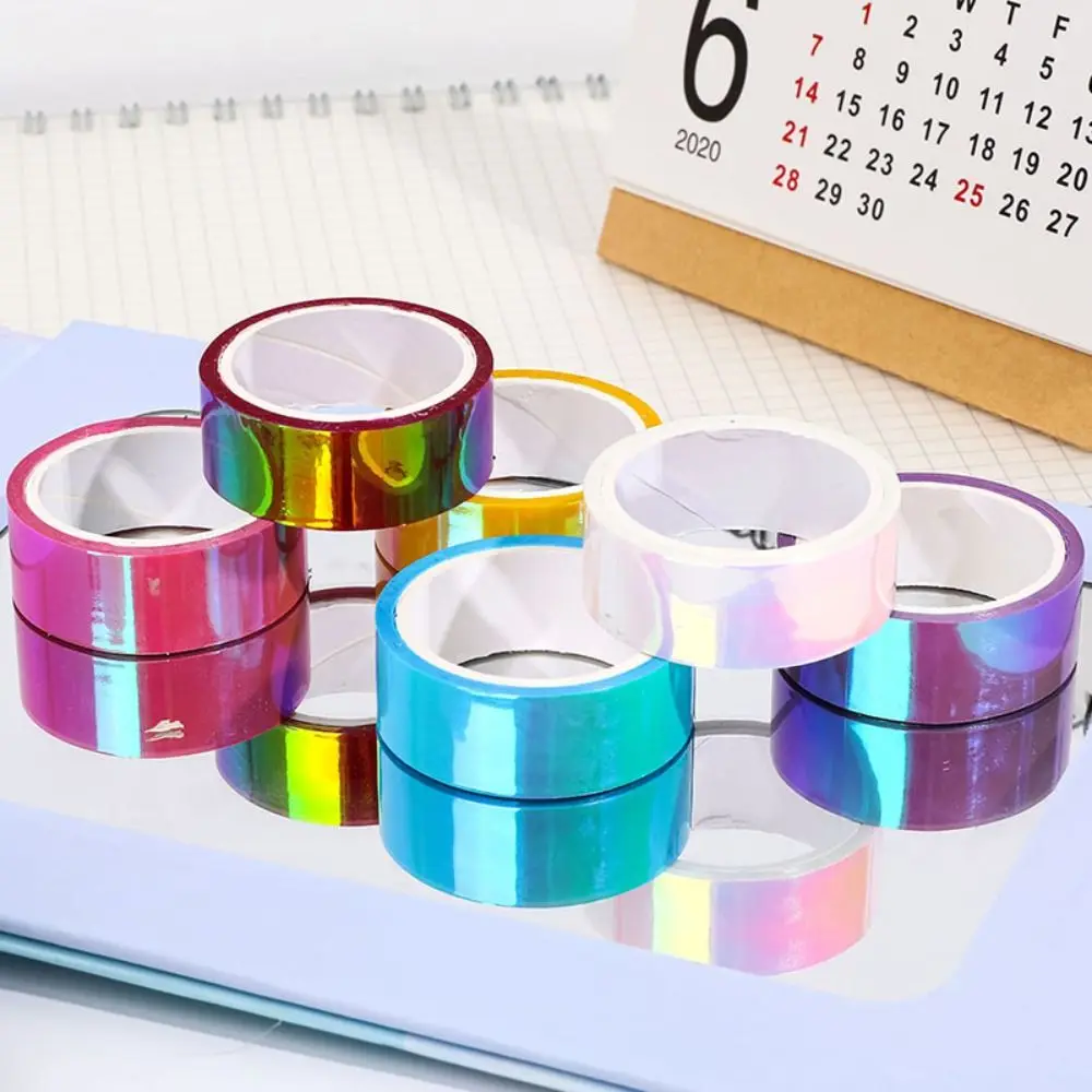 Waterproof Graphic Tape Rainbow Removable Sparkle Metallic Tape Stationery Decorative Adhesive Tapes School Supplies.