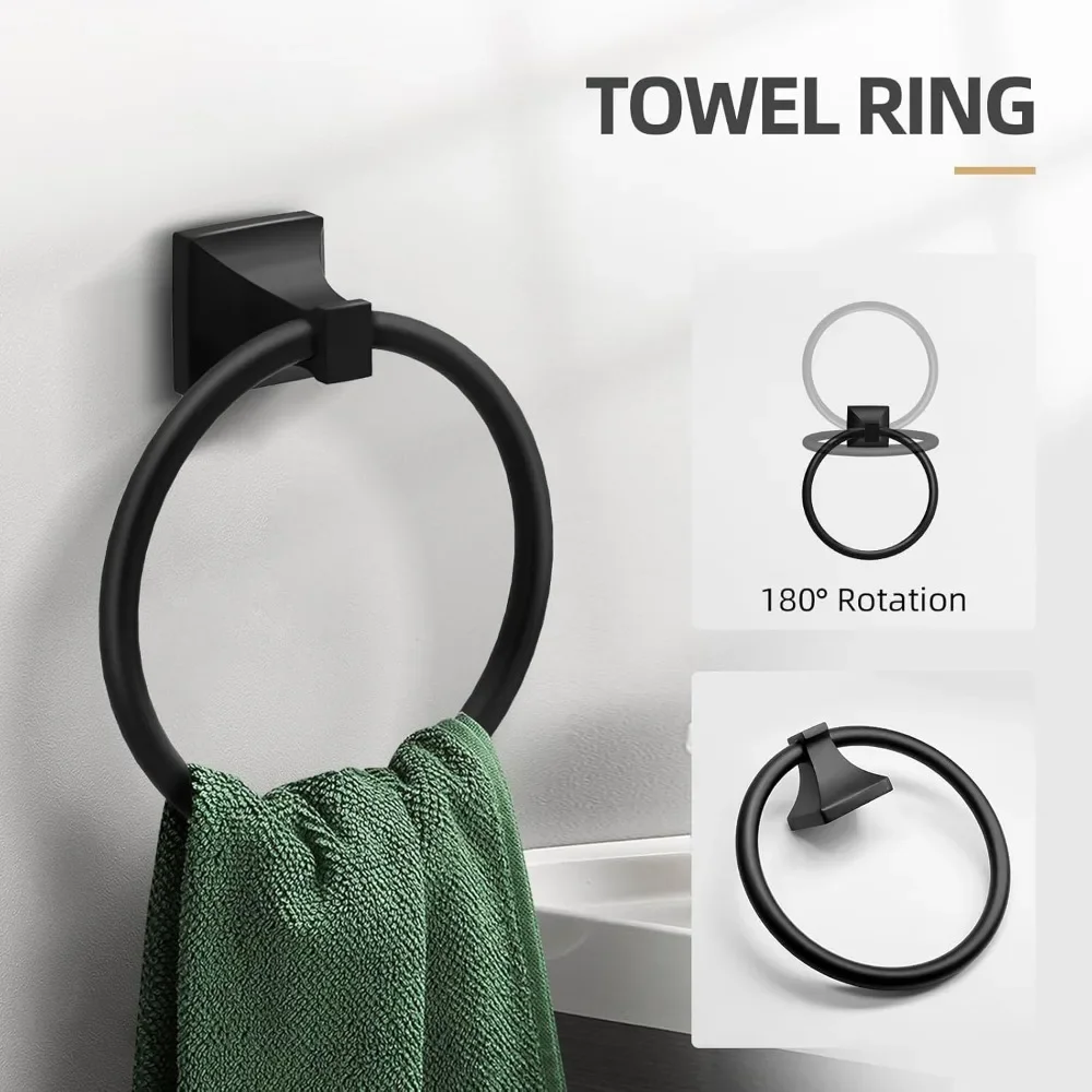 4 Piece Bathroom Hardware Set, Matte Black Bathroom Towel Bar Set, Bathroom Accessories Set includes 24 Inch Towel Bar