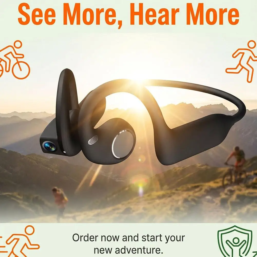 Smart Camera Headset For Outdoor Sports Open-Ear Air Conduction With Real-Time Translation Recording