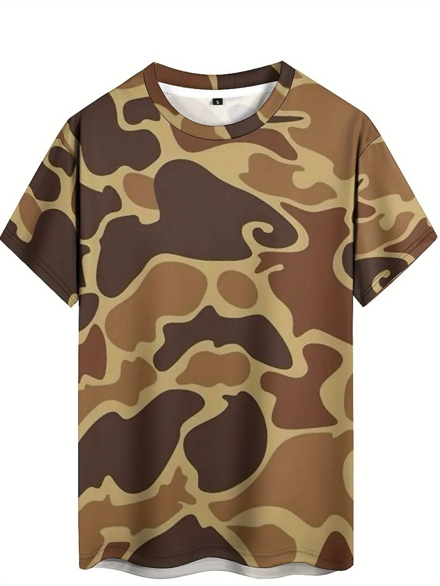 Men'S Hip-Hop Style Camo T-Shirt - 3D Digital Print, Short Sleeve, Comfortable Polyester, Durable & Fun Pattern, Plus Size