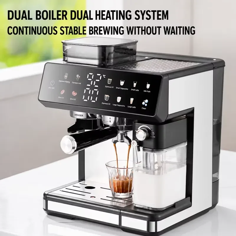 Commercial espresso machine with grinder double boiler hot and cold extraction