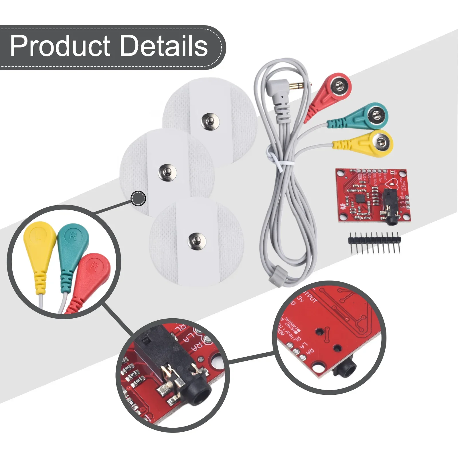 AD8232 Microprocessor Muscle Electrical Sensor Module for Arduino Reliable Signal Collection Adjustable Gain 3 5mm Connector