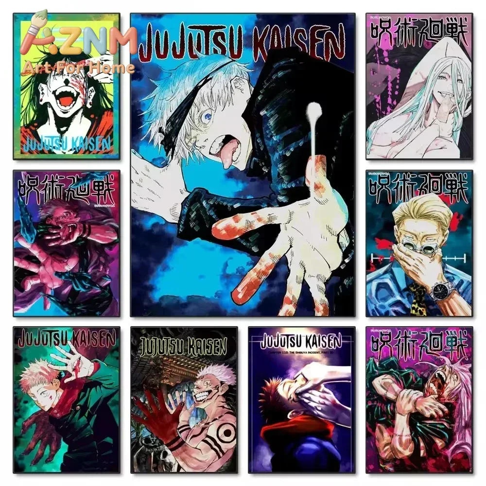 AZNM Jujutsu Kaisen Anime Canvas Wall Art Colorful Manga Character Canvas Painting Home Bedroom Decor Poster