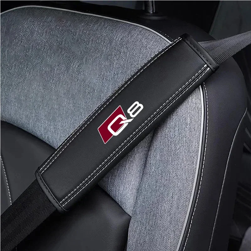 2Pcs Top Nappa Leather Car Seat Belt Shoulder Cover For Audi S Line A1 A3 A4 A5 A6 A7 A8 Q3 Q5 Q7 Q8 RS Quattro 2024 2025