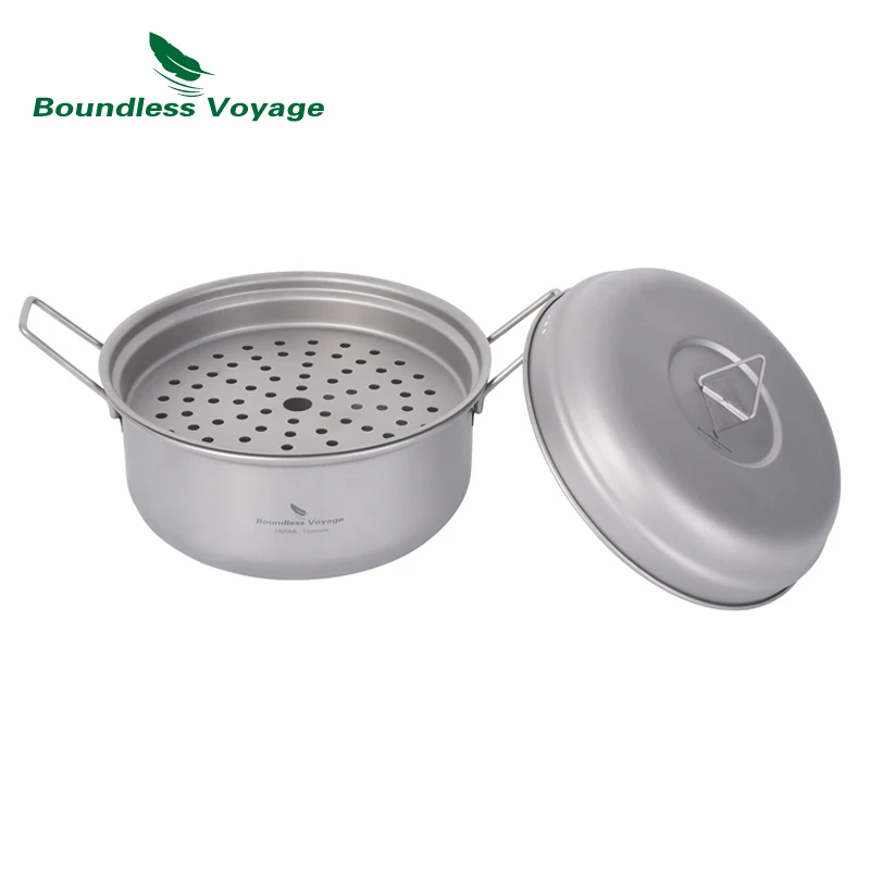 

Boundless Voyage Titanium Pot Set with Lid Outdoor Camping Soup Pot Steamer Stockpot Mess Kit