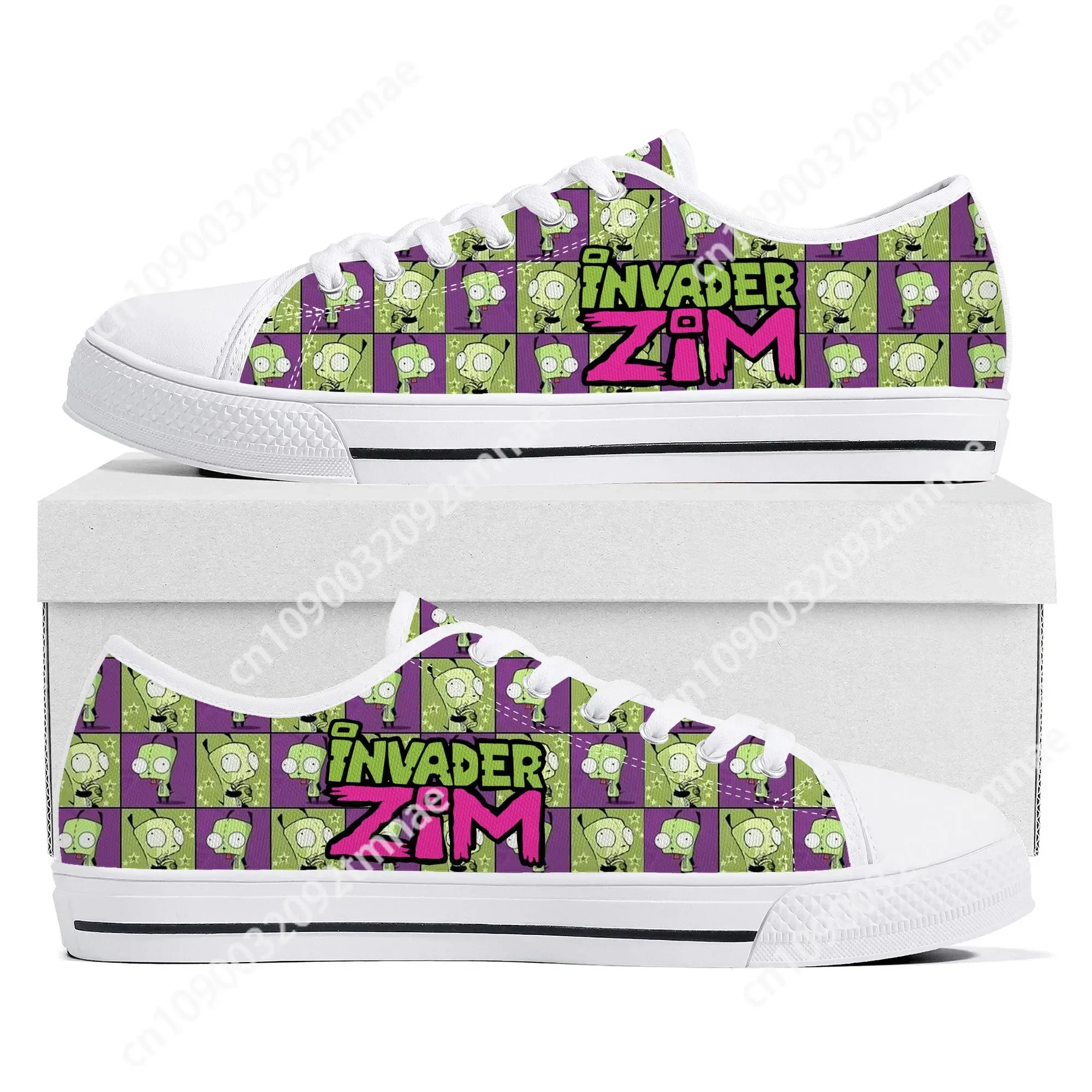 

Hot Animation Invader Low Top Sneakers Cartoon Zim Womens Mens Teenager High Quality Canvas Sneaker Couple Custom Built Shoes