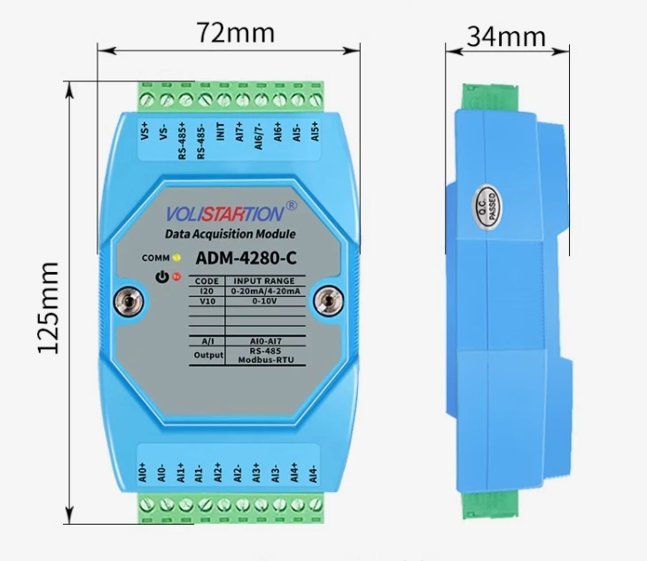 ADM-4280-C 8-kanaals Analoge Signaalacquisitiemodule 4-20ma 0-10V 0-20ma Tot 485 Modbus-ADM-4280-C