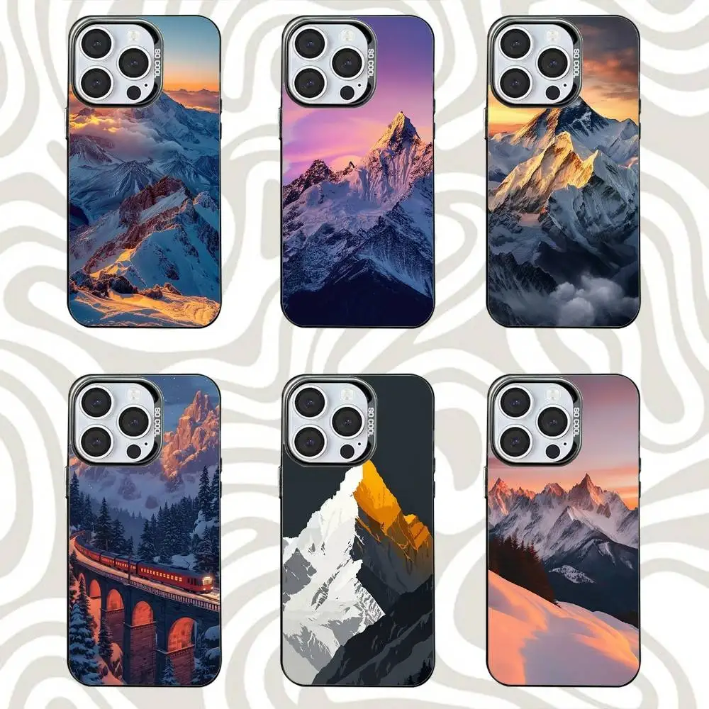 

S-Snow Mountain Phone Case For iPhone 16,15,14,13,12,11,Mini,Pro,SE,MAX Black Matte Shockproof Cover