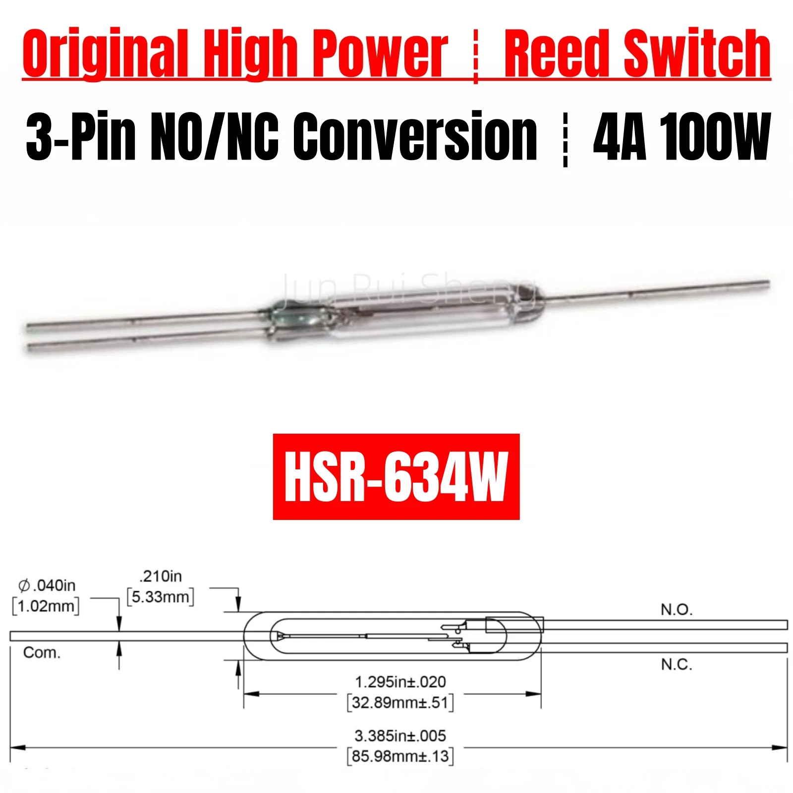 HSR-634W asli, bentuk C, saklar Reed daya tinggi 4A 100W 120V 33MM biasanya terbuka tertutup tanpa konversi NC, Sensor kontak magnetik