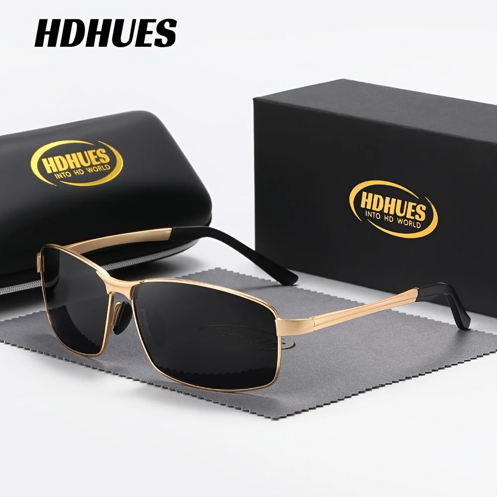 HdHues Unisex Polarized Alloy Cool Rectangular Frame Driving Sunglasses, UV400