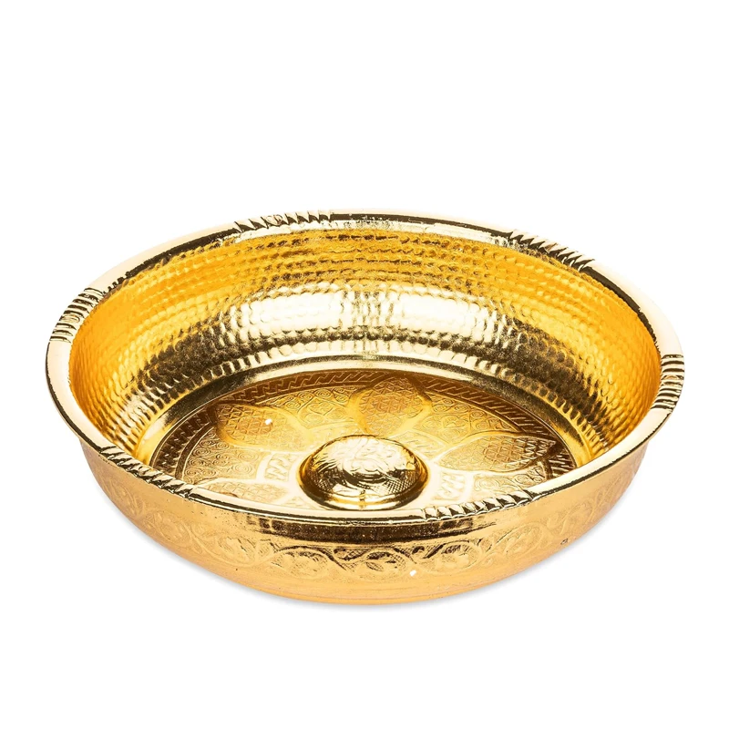 Gold Plated Natural Brass Bowl Tableware Bowl 100% Handmade Hammer Round Large Bowl