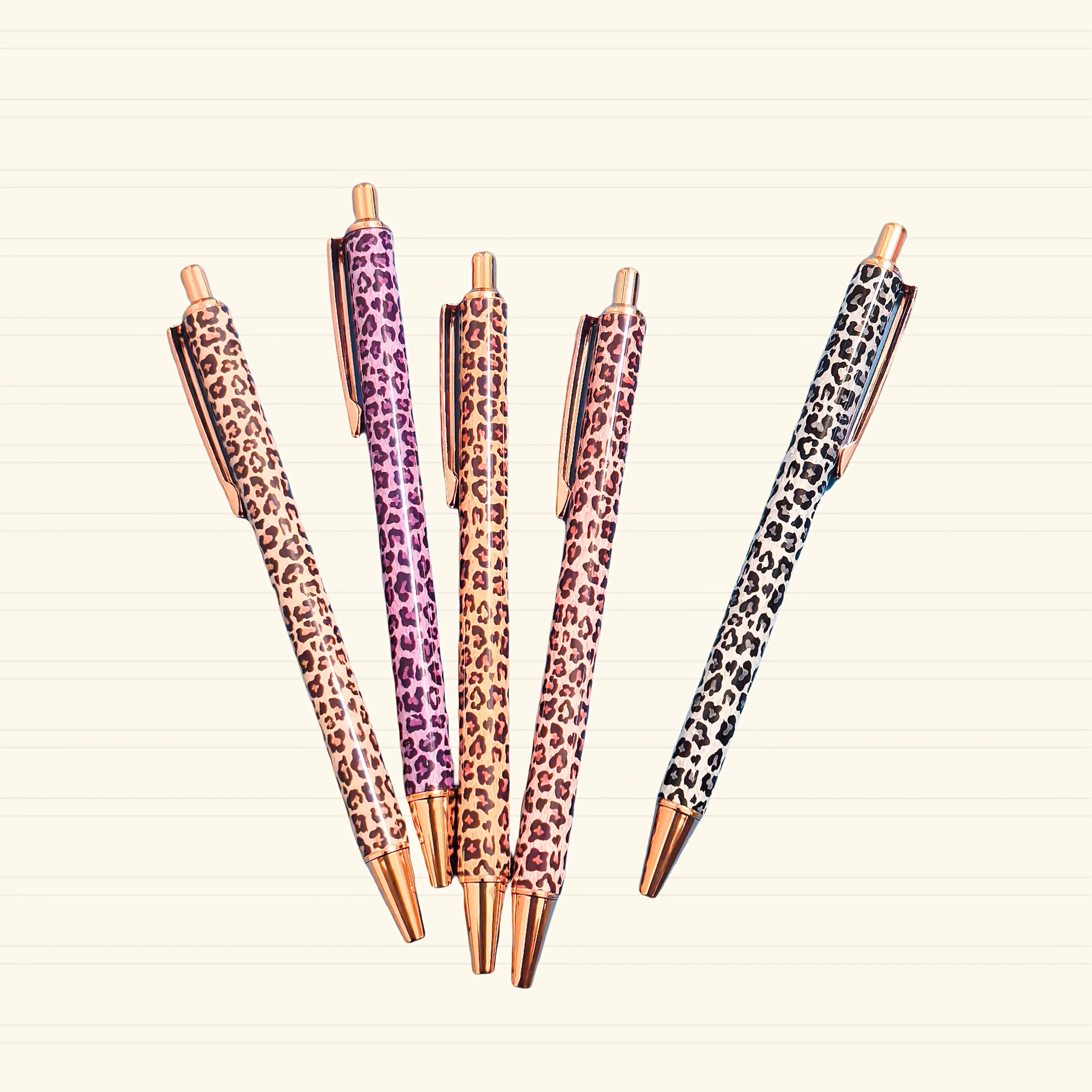 

Multi-Color Options Heat Transfer Leopard Pattern Round Gel Pen Cute Leopard Pressed Colorful Hot Stamping Flower Film Metal Pen