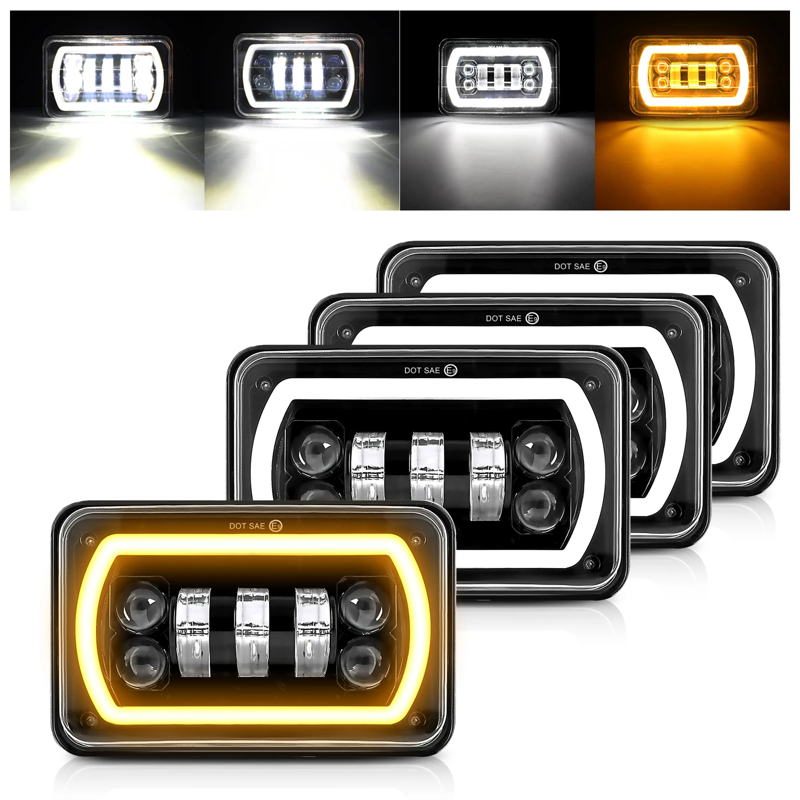 HL 1pcs DOT Motorcycle DRL Lamp 4X6 LED Headlight For Honda XR250 XR400 Suzuki DRZ Accessories Rectangular Light off-road use