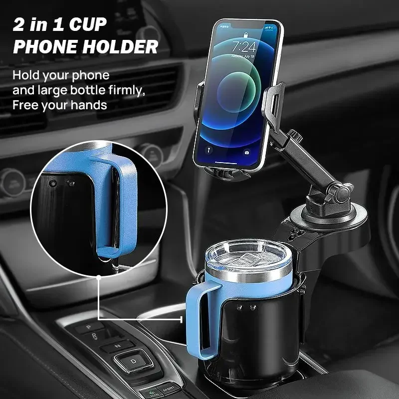 JOYTUTUS Cup Holder Cellphone Mount for Car, Long Arm with 360 Degree Rotation, Compatible iPhone&Samsung & All Smartphones