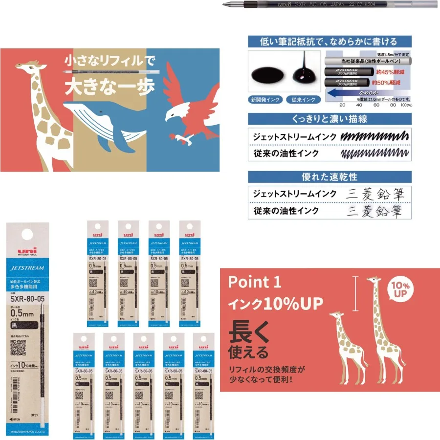 قلم حبر جاف ميتسوبيشي SXR8005K.24 10P عبوة جيت ستريم متعدد الألوان متعدد الوظائف 0.5 ملم أسود للمكتب والمدرسة U #1