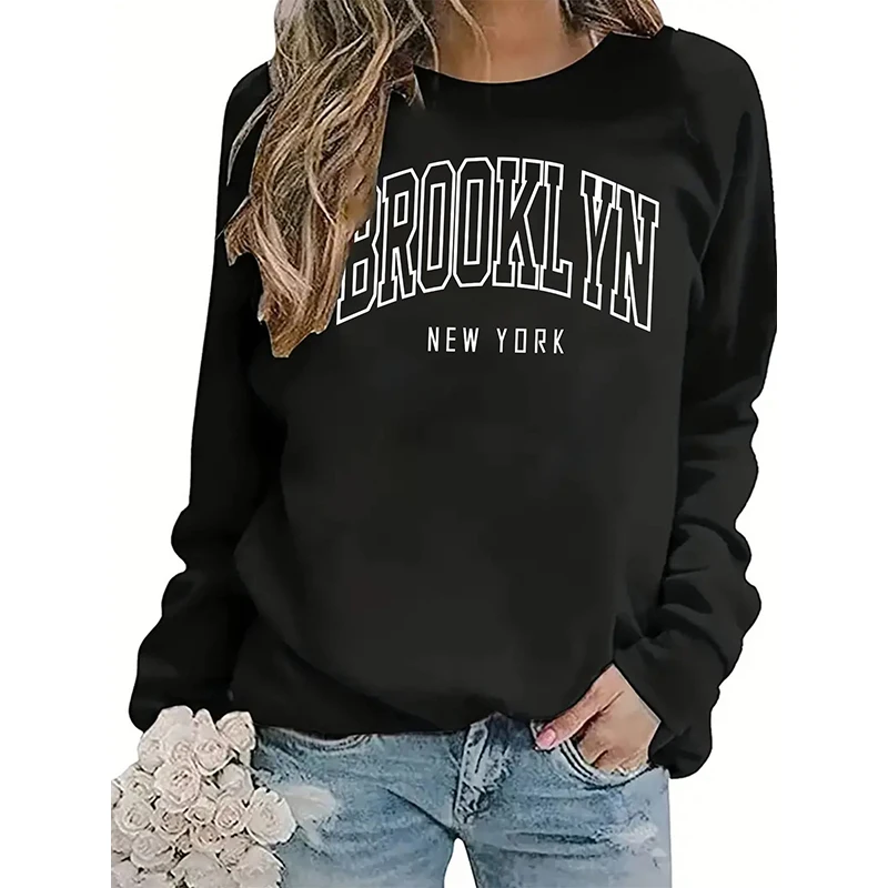 

Letter Printed Women's Top Round Neck Long Sleeve Women's Sweatshirt Casual Loose Street Wear Female Clothing