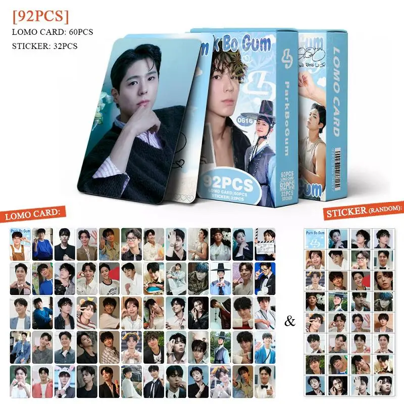 92Pcs/Set Park Bo Gum Merch Pack 60 HD Photocards 32 Stickers Korean Celebrity Mini Lomo Cards Fan Collection Decor view 2