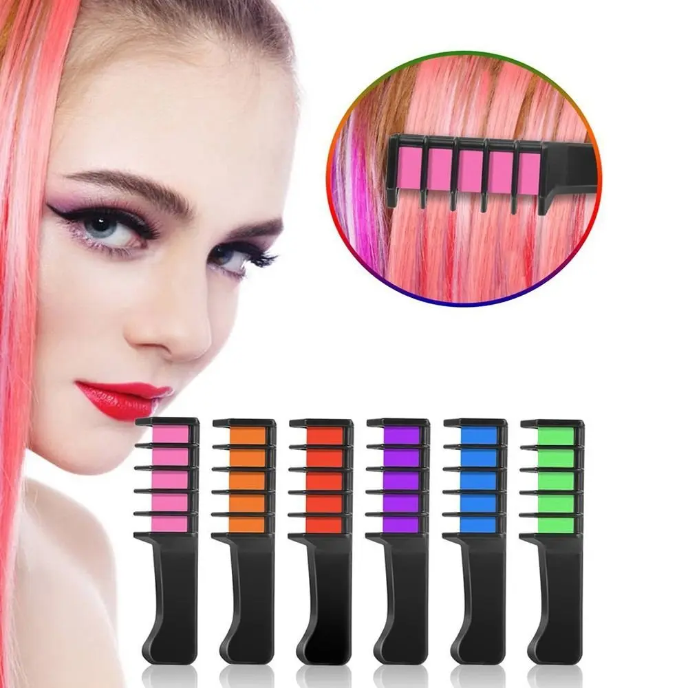 Washable Hair Chalk Comb DIY Hair Color Disposable 6 Colors Hair Dye Marker Temporary Mini Hair Color Dye Women Girls