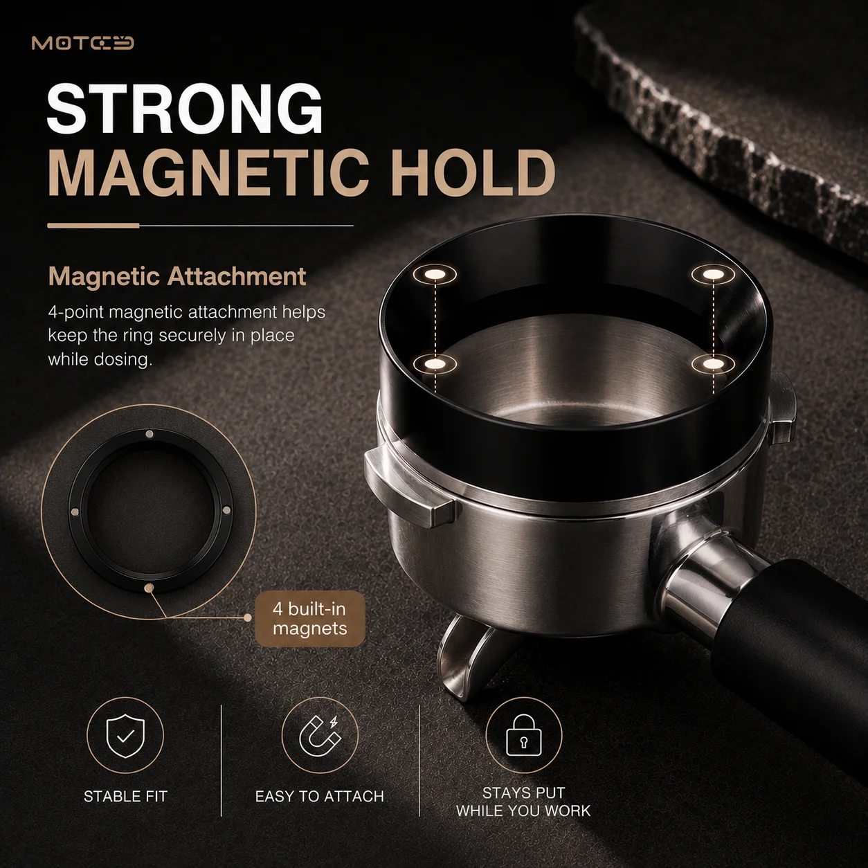 1 Coffee Measuring Funnel/Ring, Magnetic Espresso Measuring Funnel, 51/53/58 mm Coffee Powder Ring, Coffee Tool, Black, Silver