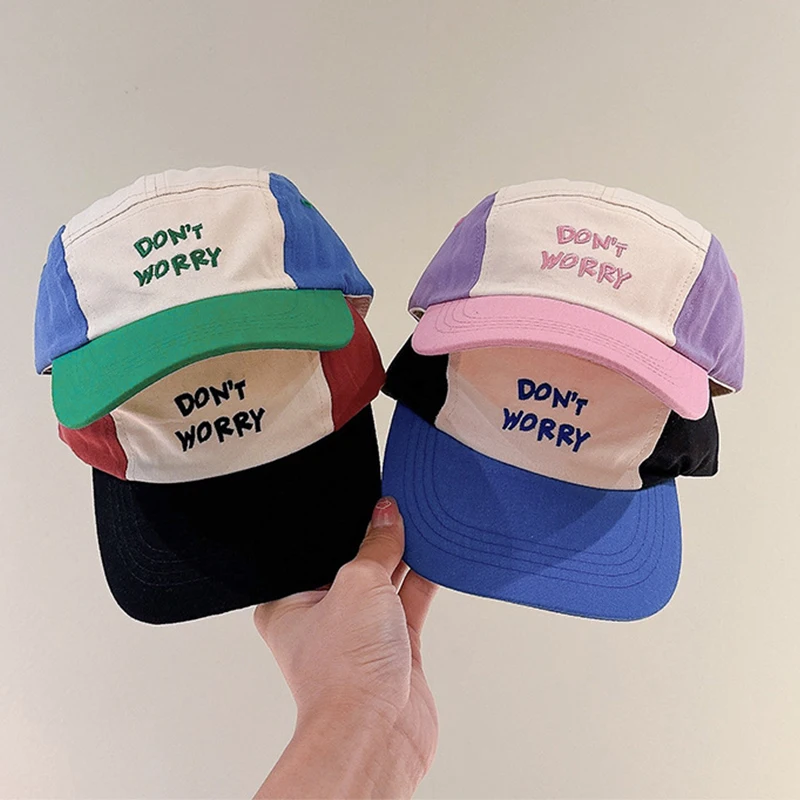 Patchwork Baby Boys Girls Peaked Caps For Kids Short Brim Casual Sun Hat Simple Letter Embroidery Children Baseball Cap