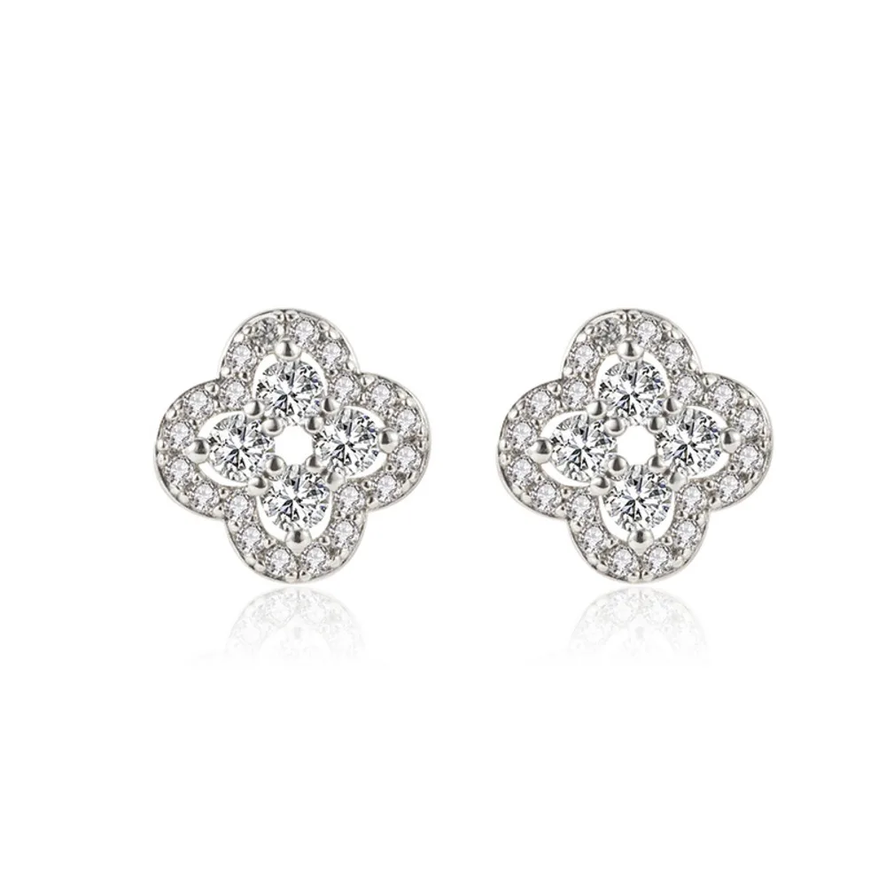 WOSIKATE Luxury 925 Sterling Silver Four-leaf Clover Earrings For Women Fashion Jewellery Temperament Stud Earrings Accessories