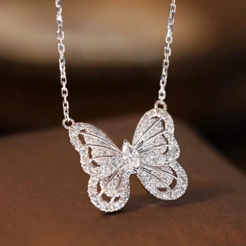 Aazuo 18K White Gold Real Diamonds 0.58ct Luxuly Butterfly Jewelry Set Necklace Gifted For Women Senior Banquet Wedding Party