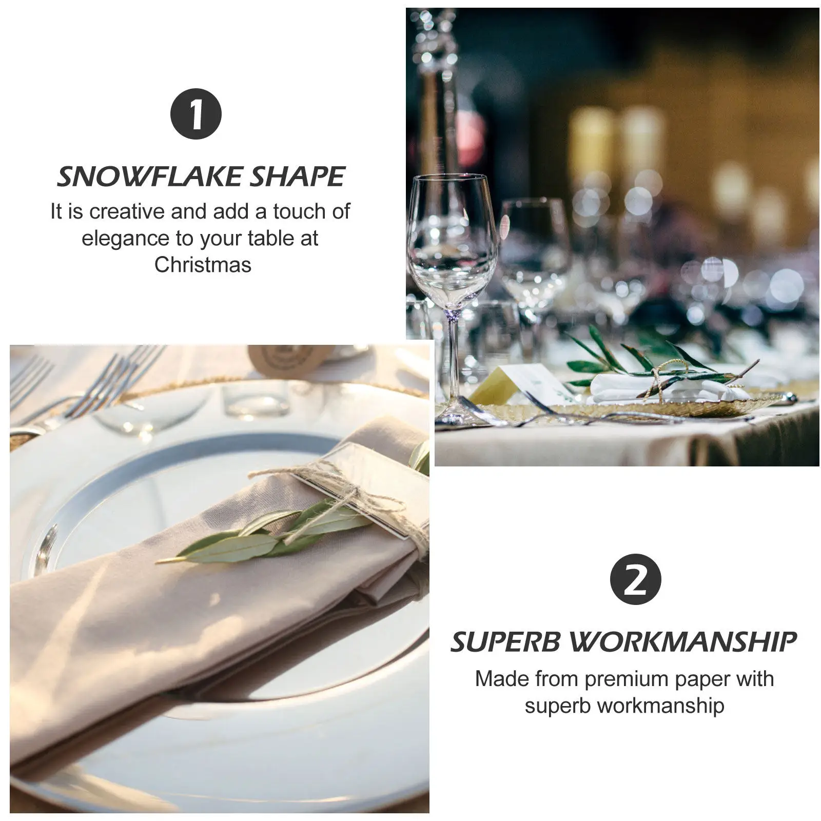 20Pcs Unique Napkin Clasps Fine Paper Workmanship Stylish Snowflake Theme Dinner Table Ornament for Party Wedding Decoration