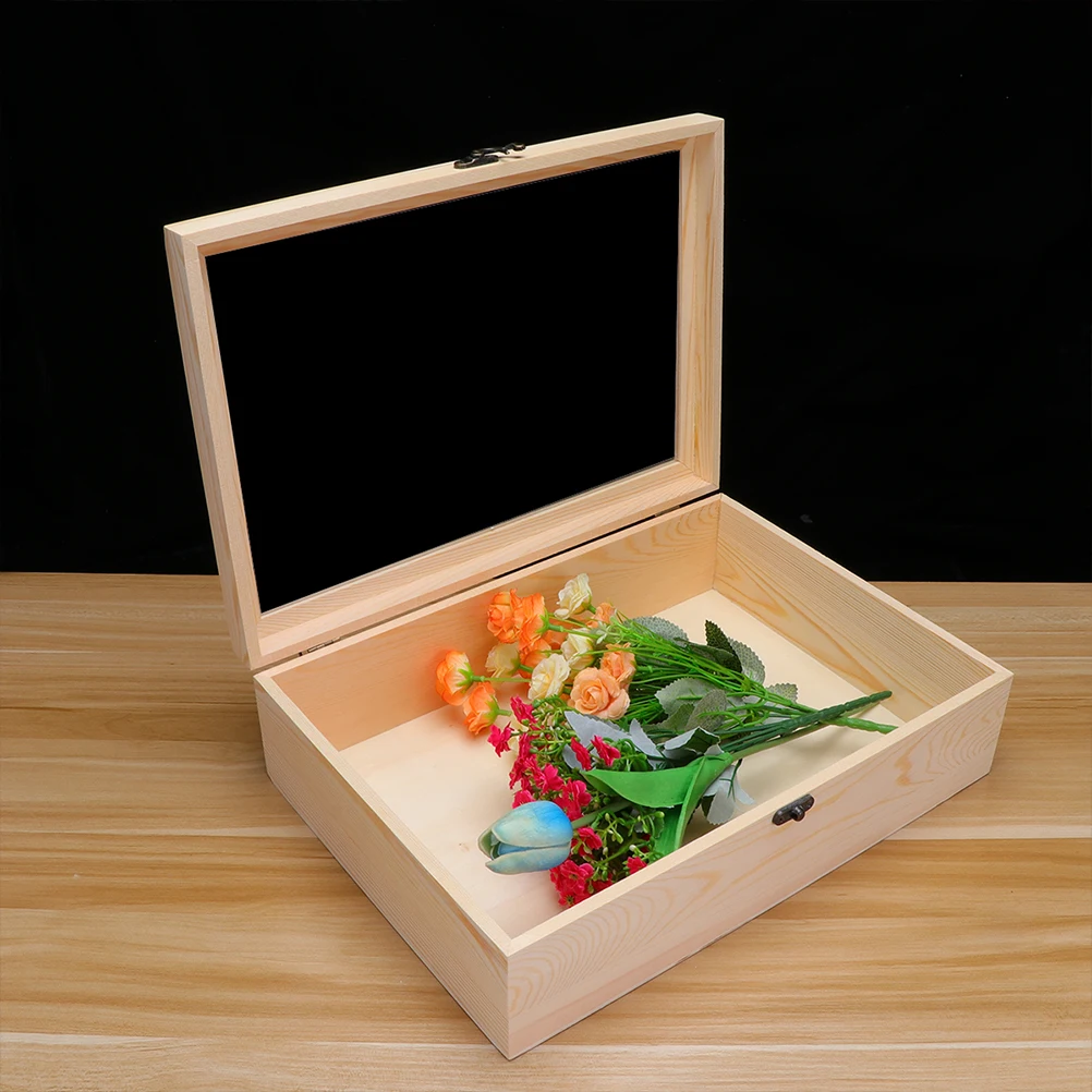

Premium Wood Everlasting Flower Box Vintage Style DIY Unfinished Gift Case with Clear Window for Flower Arrangement Display