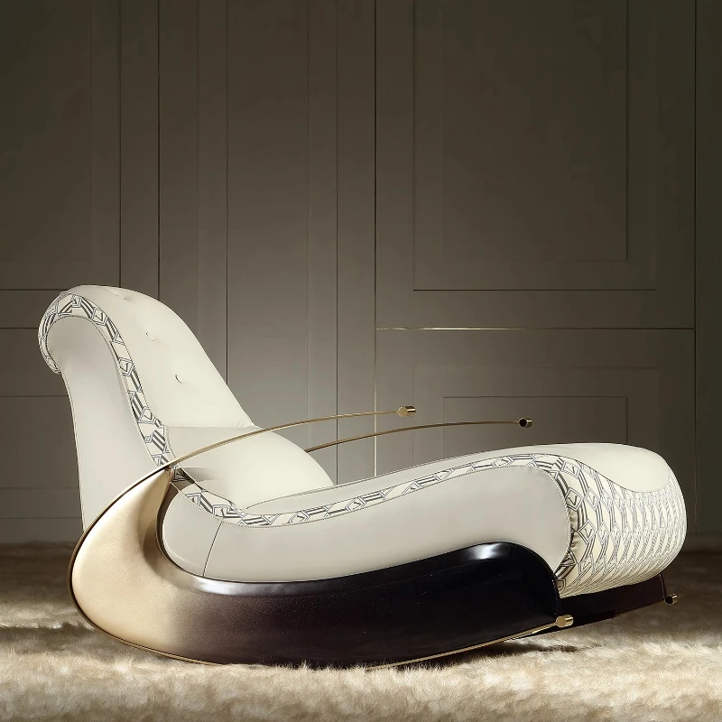 

Modern Italian light luxury rocking chair leather recliner leisure chair single sofa rocking chair K1