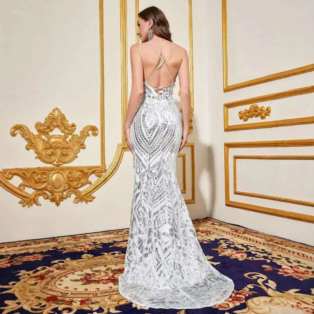 

New Women's Summer Sexy Strap Slim Fit Wrap Hip Banquet Party Bridesmaid Dress Trailer Summer Dress Robe Vestido Women Elegant