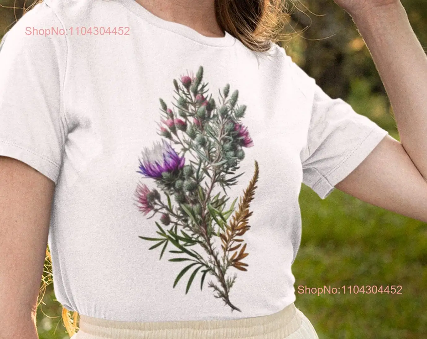 Vintage Botanical T Shirt Flower Lavender Boho Wildflowers Lover Women's Flowers Print long or short sleeves