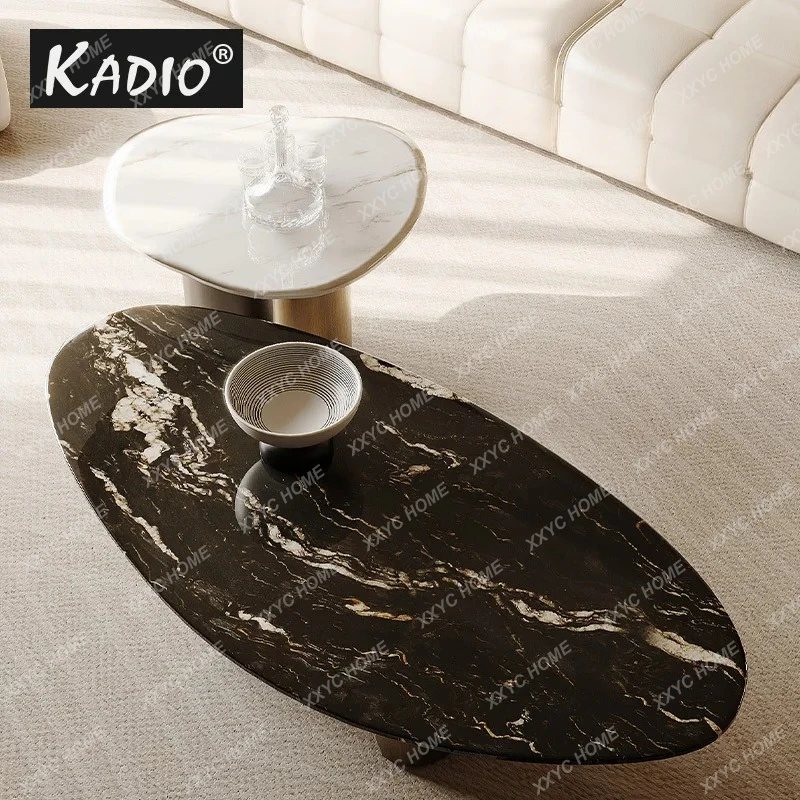 AAItalian Light Luxury/imported Natural Luxury Stone + Stainless Steel/special-shaped Oval Marble Coffee Table