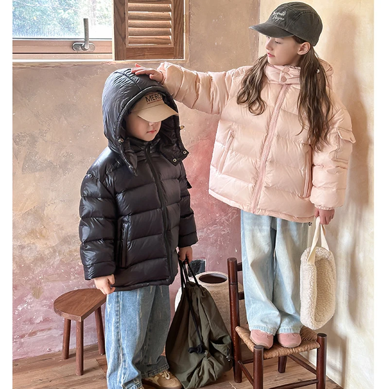 4 5 6 8 10 12 14 Years Girls Jacket Winter New Solid Color Thick Warm Hooded Zipper Parker For Teen Boys Cotton Down Outerwear