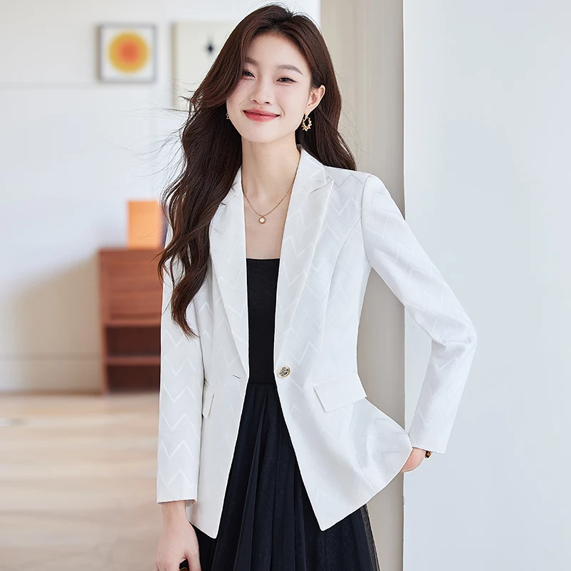 NAVIU Stripes Print Women Coat Solid Long Sleeve Blazers Lapel Nec Elegant Temperament Fashion Basic Jacket Office Lady Casual