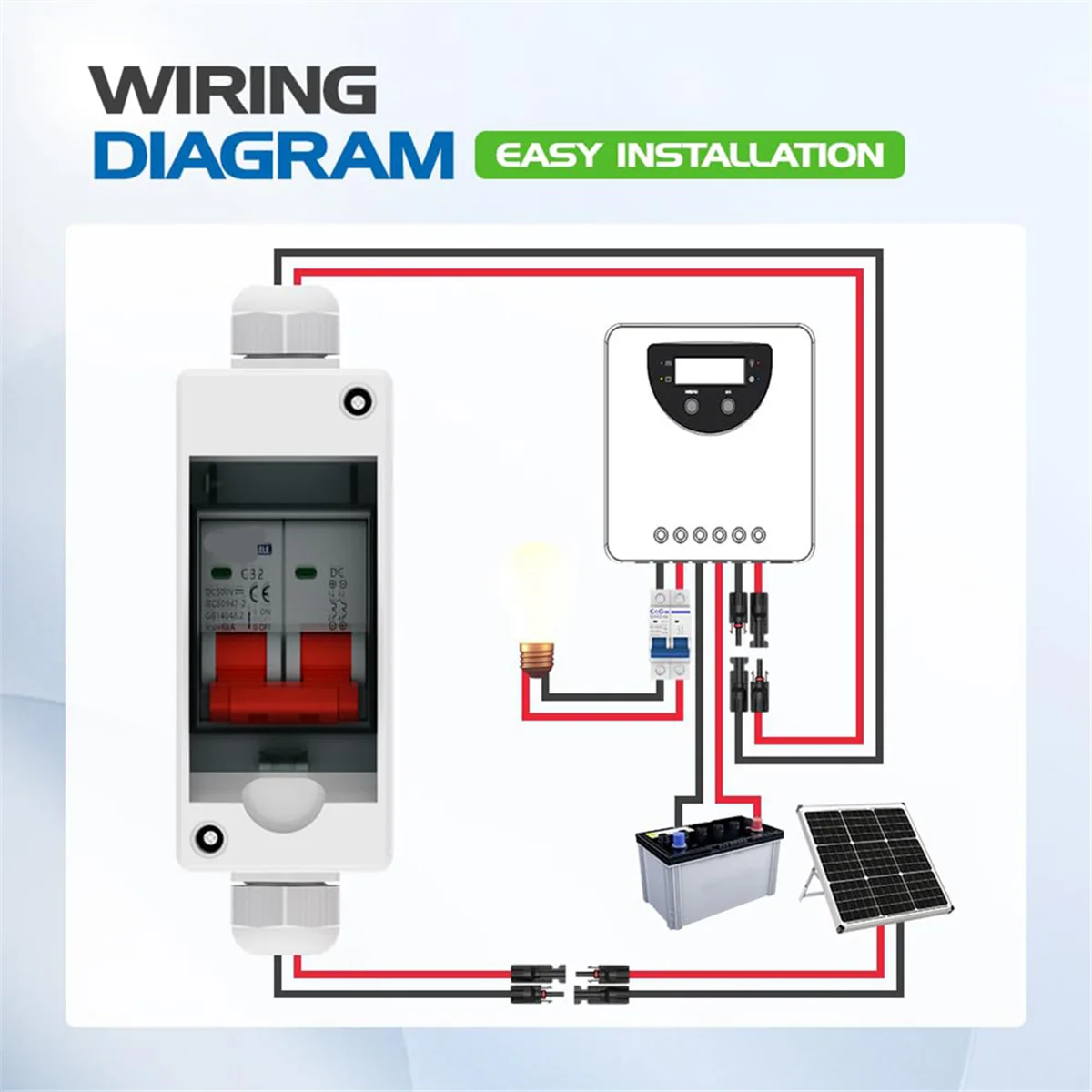 Solar Panel Disconnect Switch, CGELE32A DC 500V Breaker Box PV Disconnect Switch with IP65 Waterproof BoxT98C