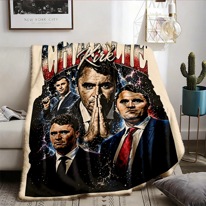 Charlie Kirk Vintage Graphic Flannel Blanket, Pray for Charlie Kirk, Activism Flannel Throw, Charlie Kirk Cozy Blanket