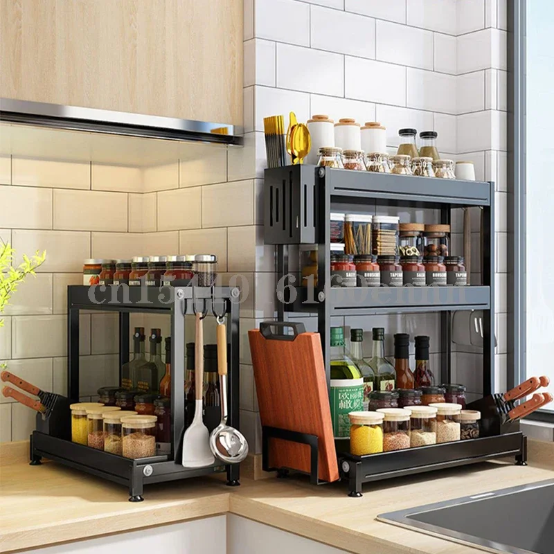 

Kitchen Condiment Storage Rack Countertop Condiment Rack Multi-Functional Kitchen Organizer Seasoning Salt Sauce Vinegar Rack