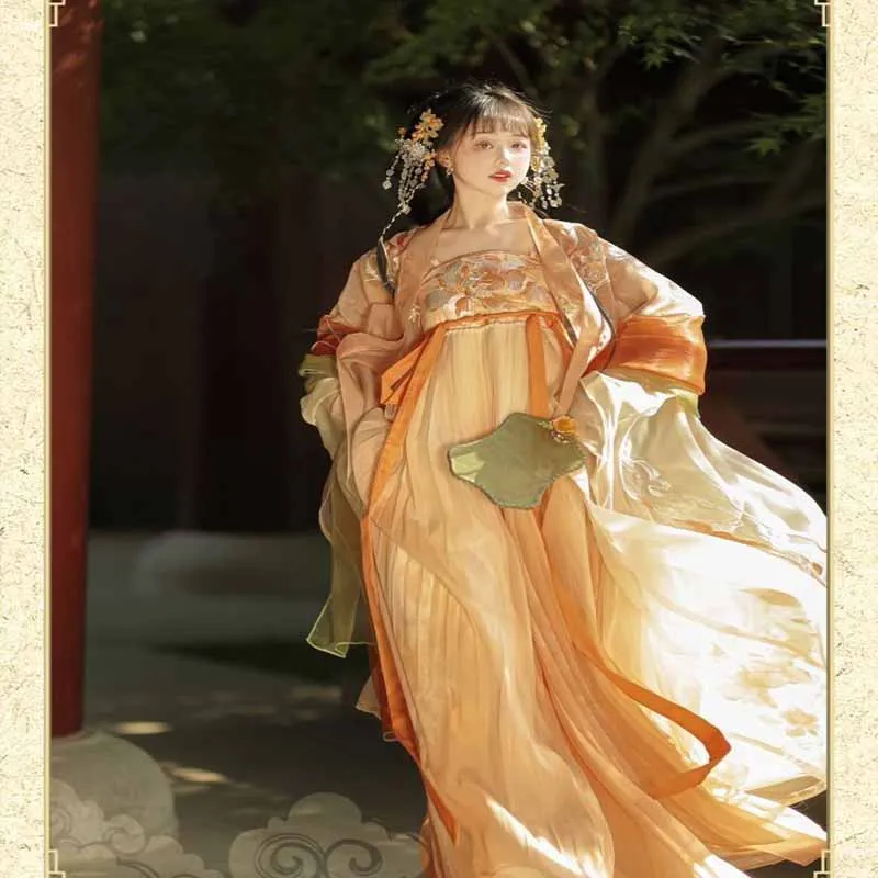 Chinese Hanfu Dress Women Fairy Cosplay Costume Party Outfit Ancient Traditional Vintage Tang Dynasty Summer Yellow Hanfu Suits