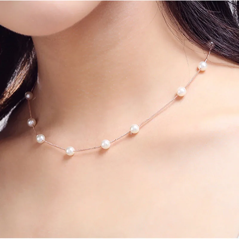 

925 Sterling Silver Natural Freshwater Pearl Charm Necklace Choker de Prata Short Chain Necklace Jewelry Wedding Accessories
