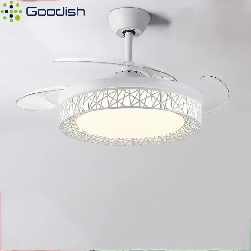 Nordic Round Invisible LED Ceiling Fans Strong Wind with Focus Art Creative Lamps for Living Room Home Decoration Chandeliers