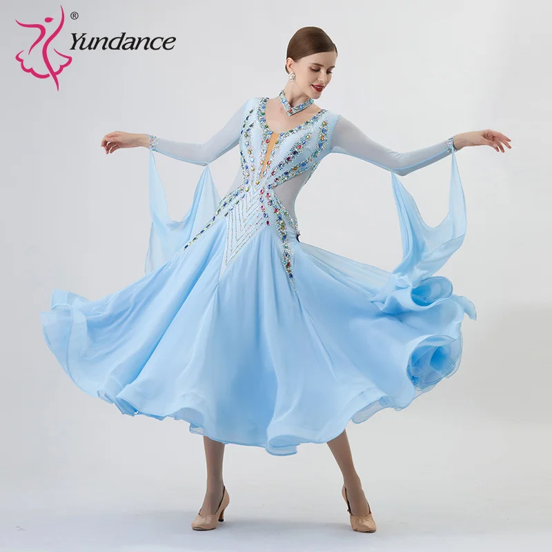 B-22224 New Women Modern Dance Rhinestone Color Diversity Dress Ballroom National Standard Waltz Competition Performance