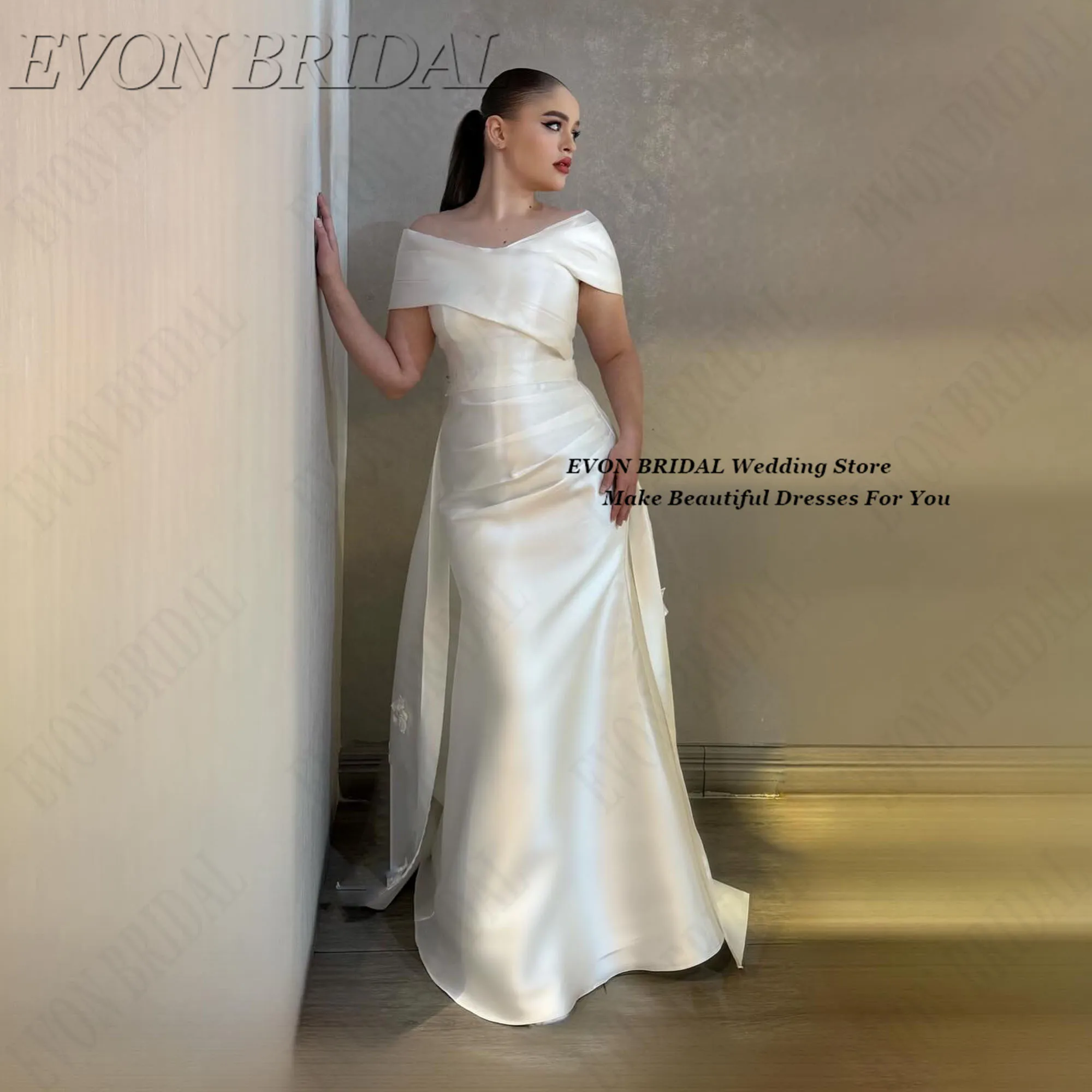 Ivory 3D Flowers Evening Dress Satin Off The Shoulder Small Train Customized Party Prom Dress EVON BRIDAL Vestidos De Fiesta