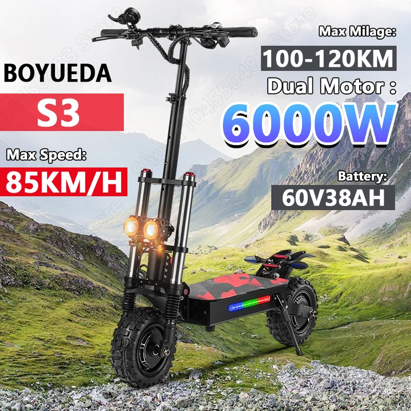 S3 Fold E-Scooter 6000W doppio motore 60 v38ah freno idraulico Scooter elettrico 11 fuoristrada pneumatico sospensione idraulica escooter